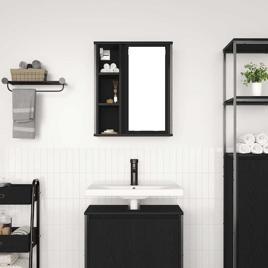 vidaXL Oglindă de Baie din Oțel Inoxidabil cu Raft & Dulap 50x21cm Negru