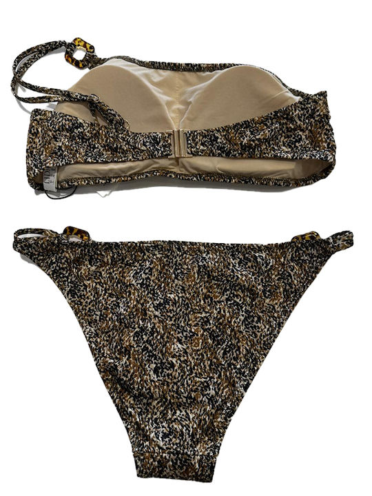 Lida One Shoulder Bikini Top Brown Animal Print