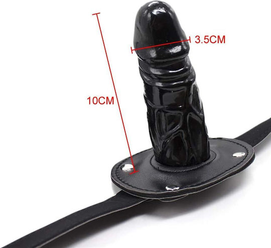 SMD Lockable Mouth Gag Dildo, кожен колан с Намордник в Черен Цвят