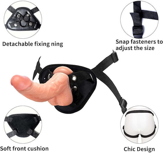 SMD Sentinel, Strap on Harness με Ρεαλιστικό Dildo & Adjustable Waist and Thighs, Brown Ιμάντες Ακινητοποίησης σε Καφέ Χρώμα