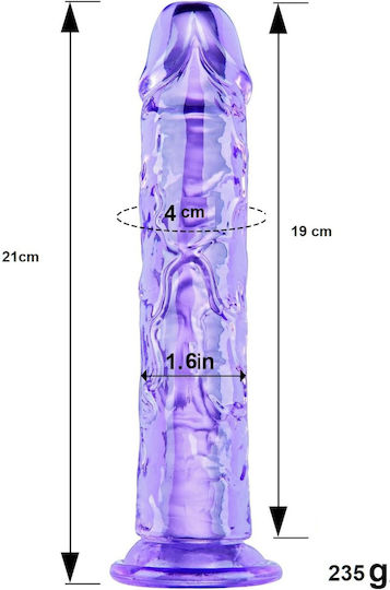 SMD Glass Dildo With Suction Cup Purple 21cm