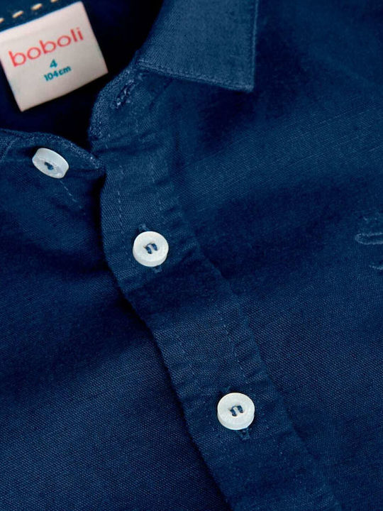 Детска Риза Дълъг ръкав Лен Тъмно синьо Shirt Long Sleeves