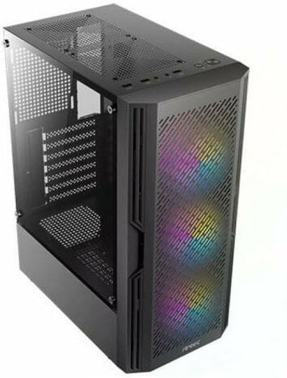 Antec AX20 Gaming Midi Tower Κουτί Υπολογιστή με Πλαϊνό Παράθυρο και RGB Φωτισμό Μαύρο