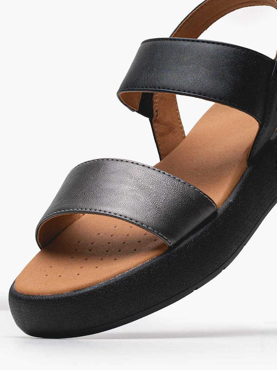 Camalei Women's Flat Sandals Flatforms in Black Color
