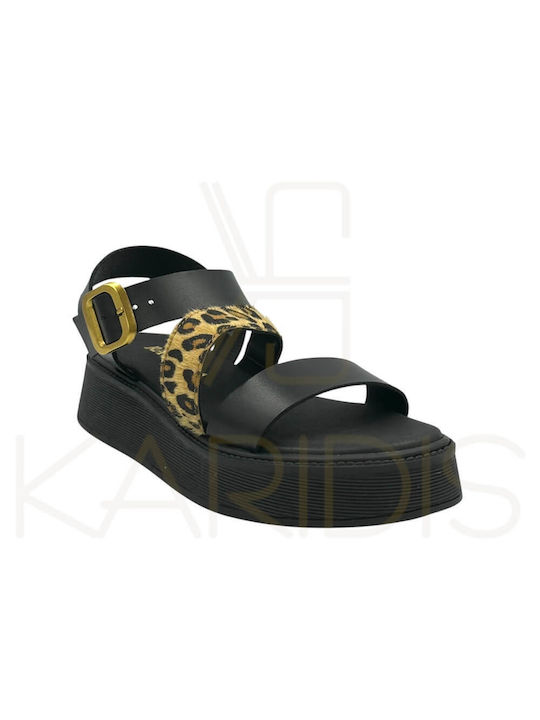 Ragazza Leather Women's Flat Sandals Flatforms in Black Color