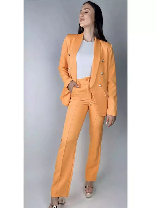 Women's Orange Set with Pants in Slim Fit