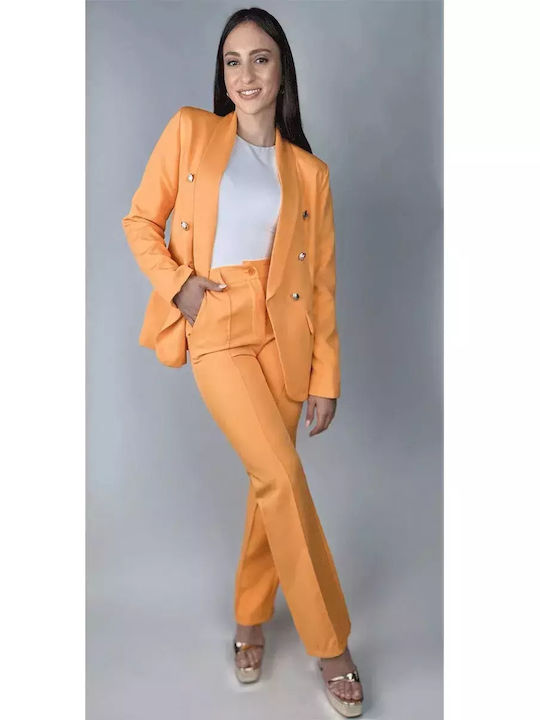 Women's Orange Set with Pants in Slim Fit