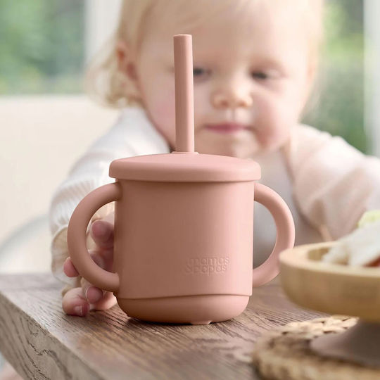 Mamas & Papas Kleinkinderbecher mit Griffen und Strohhalm aus Silikon Rosa