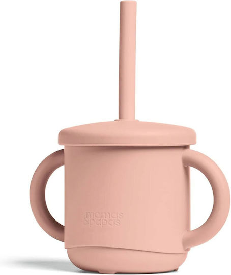 Mamas & Papas Kleinkinderbecher mit Griffen und Strohhalm aus Silikon Rosa
