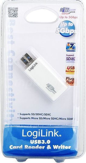LogiLink Card Reader USB 3.0 για SD/microSD Λευκό