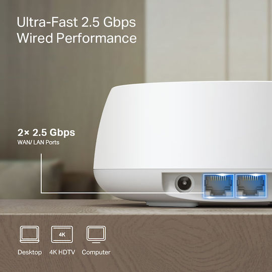 TP-LINK Deco BE25 v1 Точка за достъп с Mesh Wi-Fi 7 Двулентов (2.4 и 5GHz) Двоен комплект