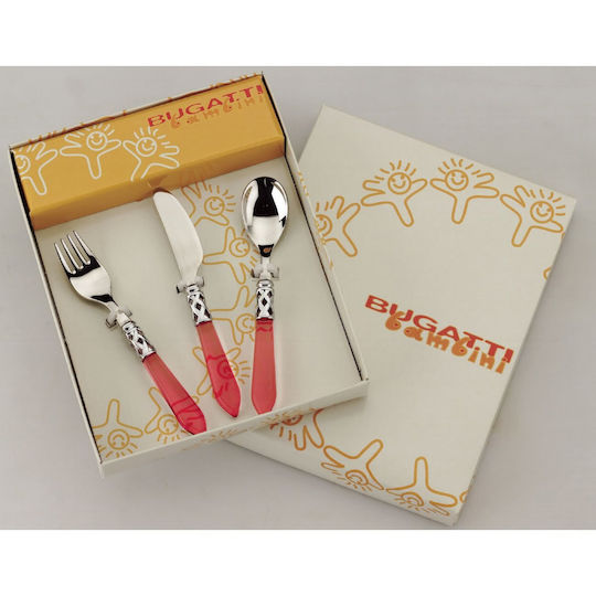 Casa Bugatti Set Tacâmuri pentru bebeluși din Metal Roșii 3buc