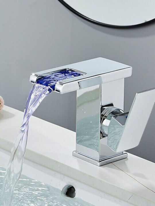 Bathroom Sink Faucet Blackswan Type M188 Short Chrome Model Waterfall Spout Led Size 12.5 Cm