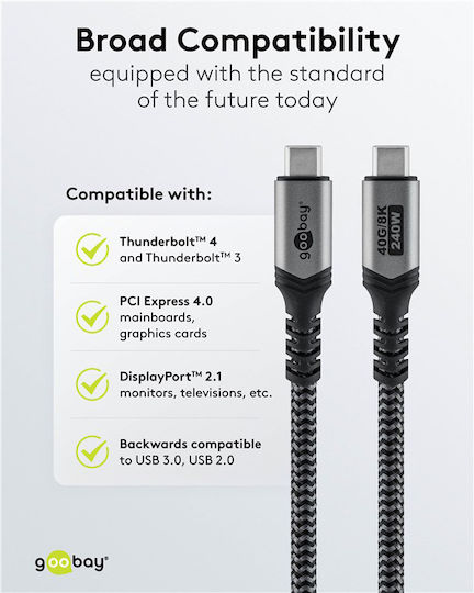 Goobay Braided USB 4 Video Cable USB-C Male - USB-C / DisplayPort 240W PD Grey 0.5m 74210