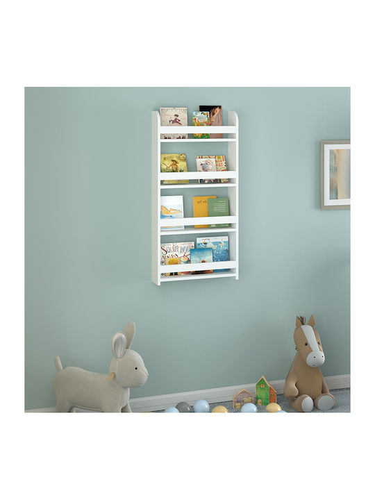 Kids Wooden Bookcase White 60x15x120cm