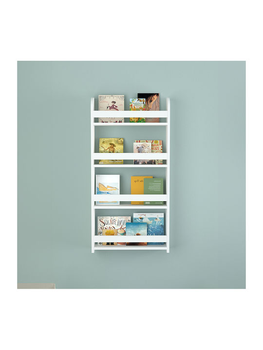 Kids Wooden Bookcase White 60x15x120cm