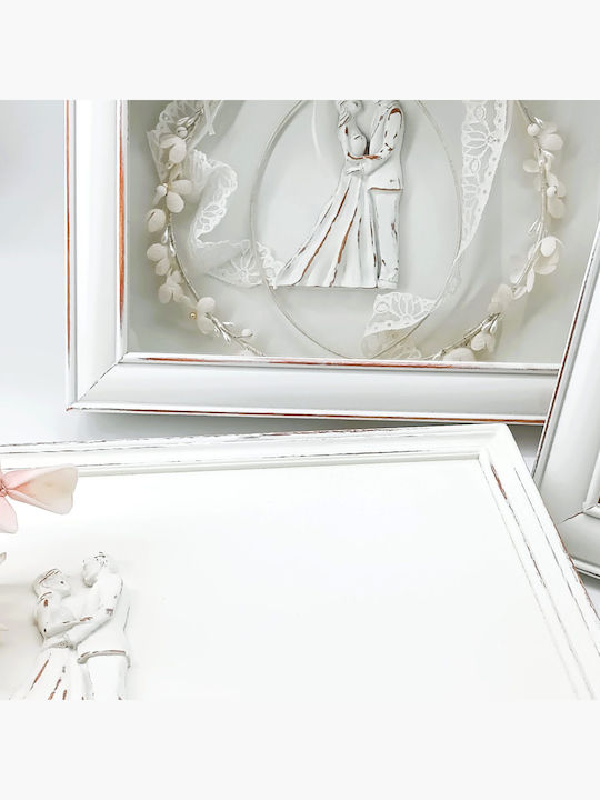 Korres Craft Tabletop Rectangle Wedding Crown Case / Photo Frame Wooden White 26.5x33cm