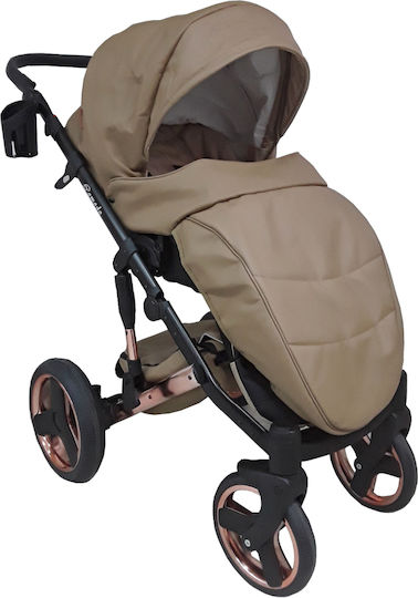 Mikrus Comodo Adjustable 3 in 1 Baby Stroller Suitable for Newborn Mocca 16-Eco Leather Gold 13kg