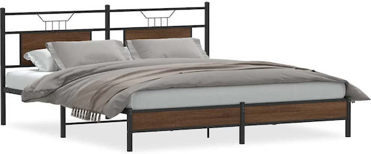 King Size Wooden Brown Bed with Slats for Mattress 183x213cm