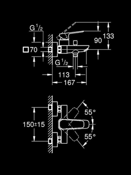 Grohe Αναμεικτική Μπαταρία Ντουζιέρας Ασημί Grohe Αναμεικτική Μπαταρία Ντουζιέρας Ασημί