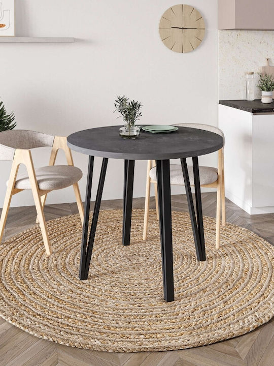 Xana Round Table Wooden with Metal Frame Retro Grey 90x90x77.5cm