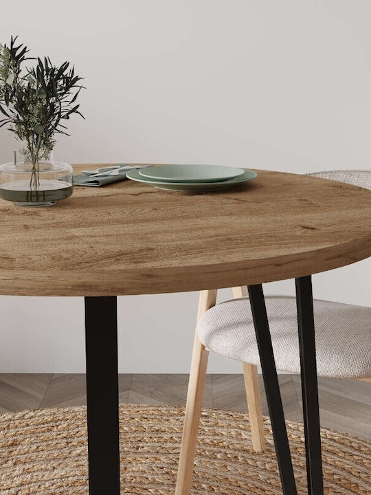 Xana Round Table Dining Room Wooden with Metal Frame Sepet Oak 90x90x77.5cm