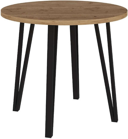 Xana Round Table Dining Room Wooden with Metal Frame Sepet Oak 90x90x77.5cm