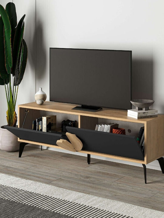Έπιπλο Τηλεόρασης Gora από Μέταλλο & Ξύλο Sapphire Oak - Silky Black Μ140xΠ35.6xΥ51cm