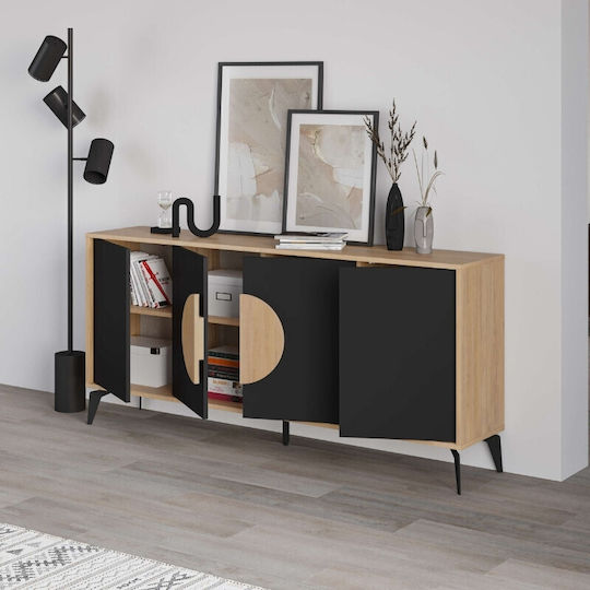 Μπουφές Gora από Ξύλο & Μέταλλο Sapphire Oak - Silky Black 180x40x82cm