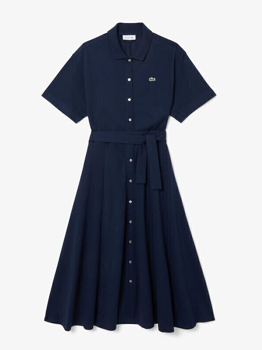 Καλοκαιρινό Midi Σεμιζιέ Φόρεμα Πλεκτό Navy Μπλε