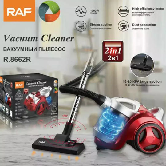 Raf R.8662P Ηλεκτρική Σκούπα 1200W με Κάδο 3lt Κόκκινη
