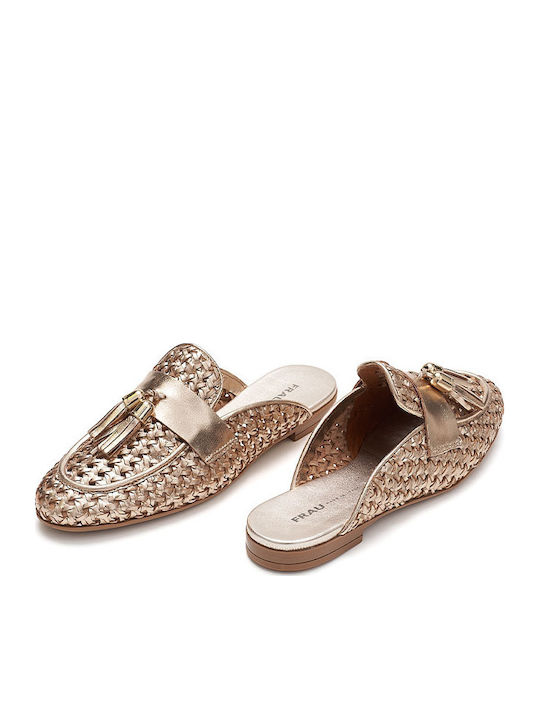 Flat Δερμάτινα Mules σε Χρυσό Χρώμα