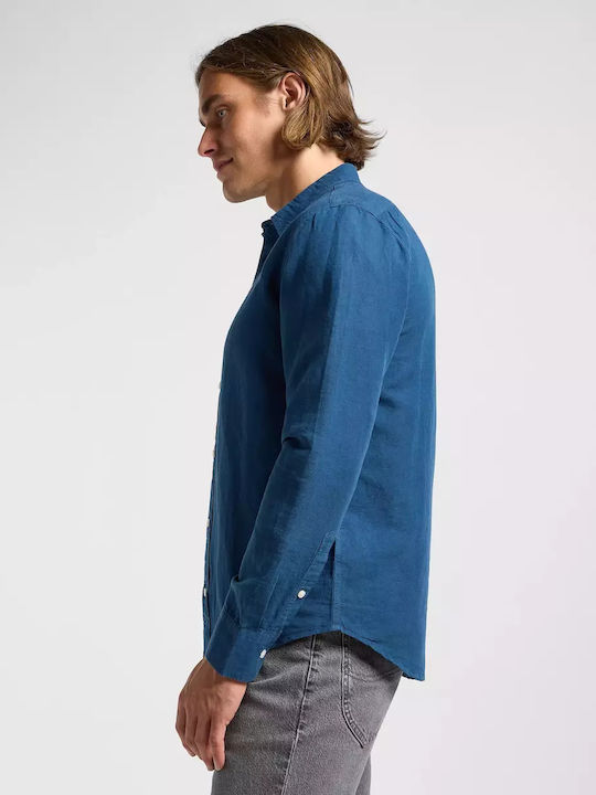 Long-sleeved Linen Shirt Dark Blue