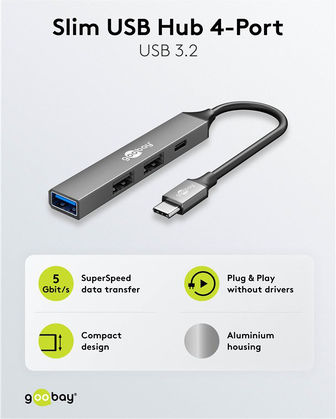Goobay Hub 4 Θυρών USB 3.2 με σύνδεση USB-C Γκρι