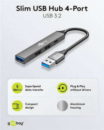 Goobay USB 3.2 4 Port Hub with USB-A Connection Gray