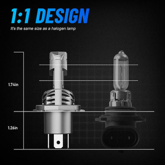 NovSight Lamps Car & Motorcycle H4 LED 6500K Cold White 12-24V 60W 2pcs