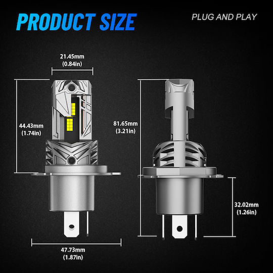 NovSight Lamps Car & Motorcycle H4 LED 6500K Cold White 12-24V 60W 2pcs
