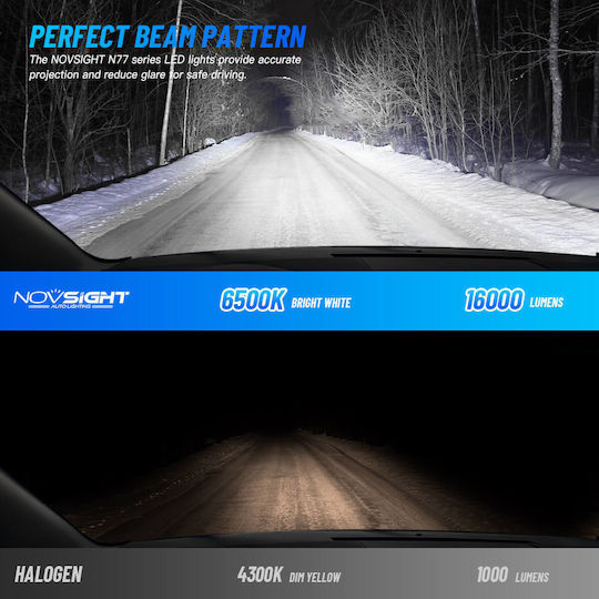 NovSight Λάμπες Αυτοκινήτου & Μοτοσυκλέτας H11 / H8 / H9 LED 6500K Ψυχρό Λευκό 12-24V 60W 2τμχ