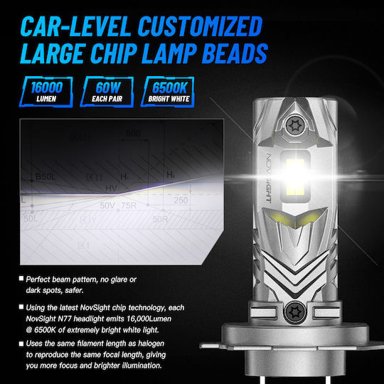 NovSight Лампи Автомобила & Мотоциклета H7 LED 6500К Хладно бяло 12-24V 60W 2бр