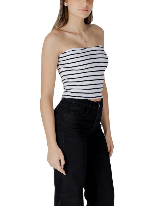 Women's Cotton Strapless Black White Blouse