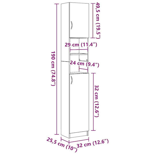 vidaXL Στήλη Μπάνιου Δαπέδου Μ32xΒ25.5xΥ190cm Δρυς