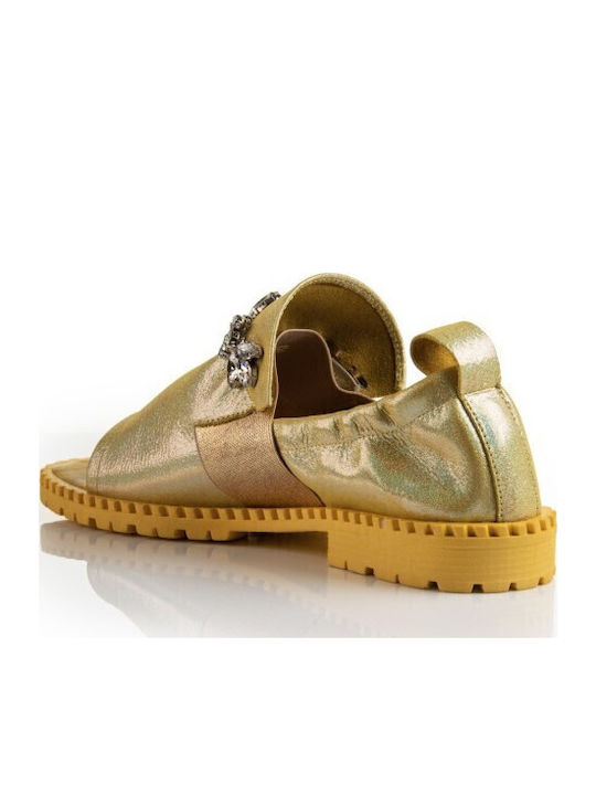Daphne Leather Women's Flat Sandals in Gold Color