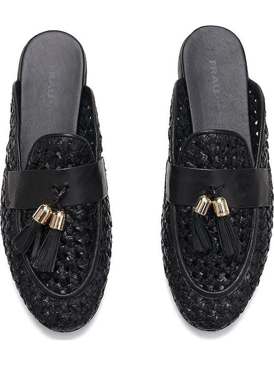 Flat Δερμάτινα Mules σε Μαύρο Χρώμα