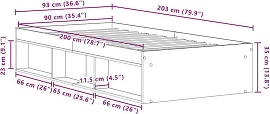 Vidaxl Bettgestell ohne Matratze Schwarz Eiche 90x200cm Massivholz 1 Stück Einzel Braun