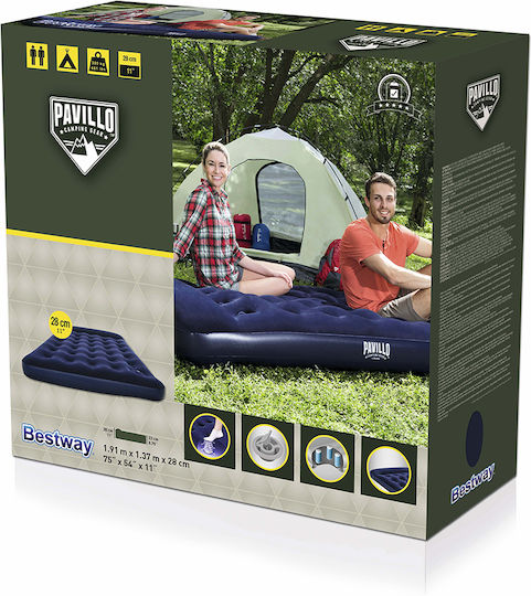 Bestway Inflatable Single Air Mattress with Integrated Pump 185x76x28cm Blue