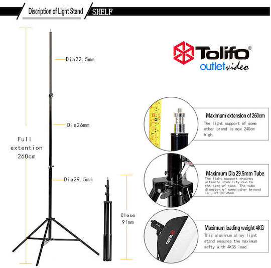 Tolifo 3 X Photography Studio Flash Tripods & Accessories All In One 1800 W
