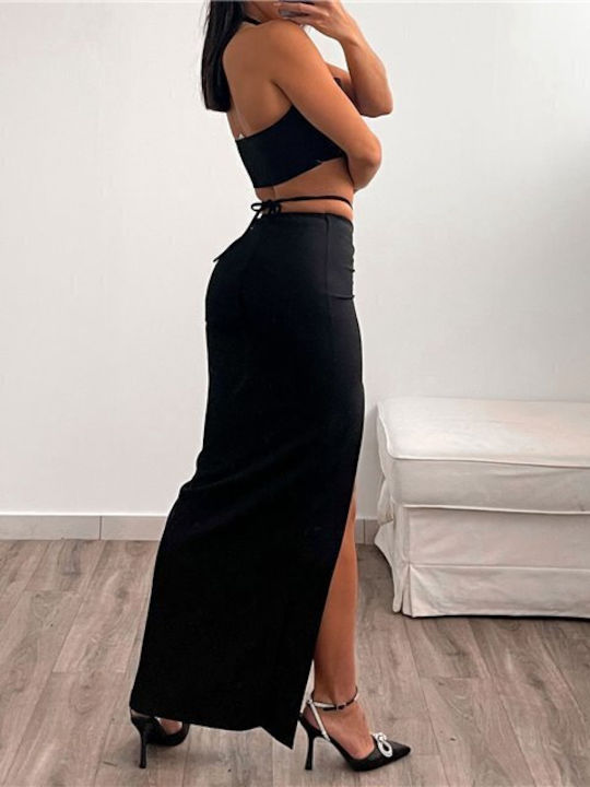 Chica Set with High-waisted Maxi Skirt in Black Color