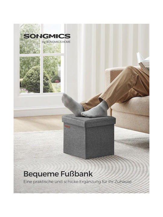 Stool Footstool With Storage Space Upholstered with Fabric Dark Grey 30x30x30cm