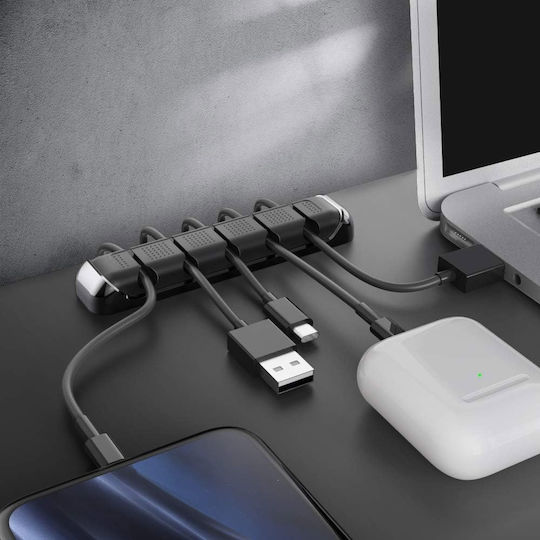 Ahastyle Jppt125 Organizer & Cable Holder Cable Organizer 5 Slots & Cable Clip Helps with Cable Management Office Car USB Cable Power Cable/Wire Black