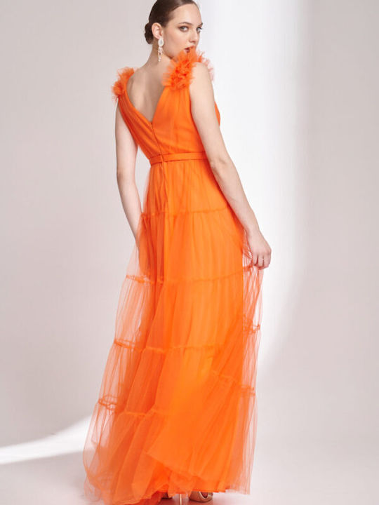 Sommer Maxi Damenkleid für Hochzeit - Taufe mit Tüll Orange